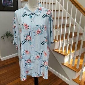 Cubavera Men’s 2XLT short sleeve light blue button up floral shirt 100% viscose